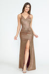 Load image into Gallery viewer, Wholesale Prom Dress V-Neck High Slit Mermaid Gala Gown By LAF5303 - WINE GOLD - Dress LAF