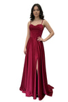 Load image into Gallery viewer, LAHTL3049L Wholesale Satin Corset Long Prom Dress Spaghetti Strap Formal Gown with Lace-Up Back - BURGUNDY - Long Formal Dress LAH