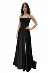 Load image into Gallery viewer, LAHTL3049L Wholesale Satin Corset Long Prom Dress Spaghetti Strap Formal Gown with Lace-Up Back - BLACK - Long Formal Dress LAH