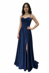 Load image into Gallery viewer, LAHTL3049L Wholesale Satin Corset Long Prom Dress Spaghetti Strap Formal Gown with Lace-Up Back - NAVY - Long Formal Dress LAH