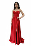 Load image into Gallery viewer, LAHTL3049L Wholesale Satin Corset Long Prom Dress Spaghetti Strap Formal Gown with Lace-Up Back - RED - Long Formal Dress LAH