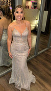 Load image into Gallery viewer, Wholesale Beaded Mesh Mermaid Gown Deep V-Neck, Lace-Up Back, Fully Embellished by LA8223 - - Prom Dress LA Merchandise