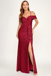 Load image into Gallery viewer, LAF3128 Wholesale Glitter Off-Shoulder Ruffle Mermaid Prom Dress with Thigh-High Slit Evening Gown