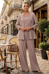 Load image into Gallery viewer, Plus Size Lace Jacket Formal Pant Suit for Mother of the Bride - LA Merchandise LAV3455 - Cocoa - Pant Suit LAV