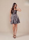 Load image into Gallery viewer, Wholesale Sweetheart Keyhole Metallic Pleated Fit-and-Flare Short Homecoming Dress by LAXA825 - - Cocktail Dress LAX