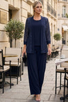 Load image into Gallery viewer, Plus Size Lace Jacket Formal Pant Suit for Mother of the Bride - LA Merchandise LAV3455 - Navy - Pant Suit LAV