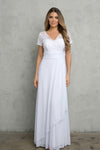 Load image into Gallery viewer, Simple Short Sleeve Lace Chiffon Wedding Dress By LA Merchandise LAV3486