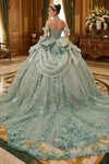 Load image into Gallery viewer, Wholesale Off-Shoulder Sweetheart Glitter Tulle Ball Gown with Floral Appliqué and Bow Back by LA313 - - Quinceanera Dress LA Merchandise