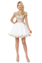 Load image into Gallery viewer, Off-Shoulder Embroidered Bodice Short Tulle Dress with Scalloped Neckline for Special Events By LAF8124