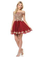 Load image into Gallery viewer, Off-Shoulder Embroidered Bodice Short Tulle Dress with Scalloped Neckline for Special Events By LAF8124