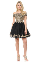 Load image into Gallery viewer, Off-Shoulder Embroidered Bodice Short Tulle Dress with Scalloped Neckline for Special Events By LAF8124
