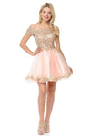 Load image into Gallery viewer, Off-Shoulder Embroidered Bodice Short Tulle Dress with Scalloped Neckline for Special Events By LAF8124