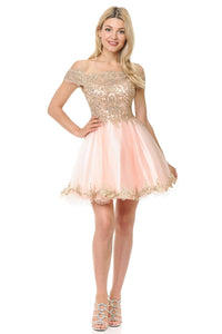 Off-Shoulder Embroidered Bodice Short Tulle Dress with Scalloped Neckline for Special Events By LAF8124