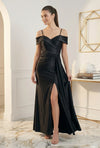 Load image into Gallery viewer, LAF3130 Wholesale Off-Shoulder Sweetheart Neckline Satin Evening Gown with Thigh-High Slit
