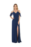 Load image into Gallery viewer, La Merchandise LA1732 Cold Shoulder Simple Chiffon Bridesmaids Dress - NAVY - Dress LA Merchandise
