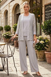 Load image into Gallery viewer, Plus Size Lace Jacket Formal Pant Suit for Mother of the Bride - LA Merchandise LAV3455 - Silver - Pant Suit LAV
