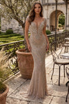 Load image into Gallery viewer, Terani Couture 251GL4345 Clearance Silver Nude Size 4 Wholesale Elegant Fitted Long Evening Gown – Silvee - - Dress Terani Couture