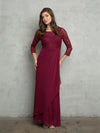 Load image into Gallery viewer, 3/4 Sleeve Lace Ankle-Length Mother of the Bride Gown By LA Merchandise LAV3446 - Burgundy - Mother of the Bride Dresses LAV