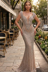 Load image into Gallery viewer, Terani Couture 251GL4345 Clearance Silver Nude Size 4 Wholesale Elegant Fitted Long Evening Gown – Silvee - - Dress Terani Couture
