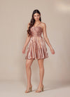 Load image into Gallery viewer, Wholesale Sweetheart Keyhole Metallic Pleated Fit-and-Flare Short Homecoming Dress by LAXA825 - Rose Gold - Cocktail Dress LAX