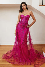 Load image into Gallery viewer, LA Merchandise LARB095 Long Strapless Glitter Formal Prom Gown - FUCHSIA - Dress LA Merchandise