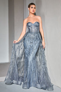 LA Merchandise LARB095 Long Strapless Glitter Formal Prom Gown - SMOKY BLUE - Dress LA Merchandise