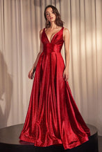 Load image into Gallery viewer, LA Merchandise LAR2349 V-Neck Glitter Satin Prom Dress Sparkling Formal Gown with High Slit