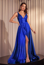 Load image into Gallery viewer, LA Merchandise LAR2349 V-Neck Glitter Satin Prom Dress Sparkling Formal Gown with High Slit