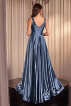 Load image into Gallery viewer, LA Merchandise LAR2349 V-Neck Glitter Satin Prom Dress Sparkling Formal Gown with High Slit