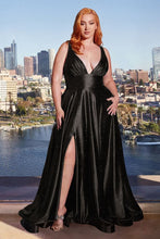 Load image into Gallery viewer, LA Merchandise LAR2349C V-Neck Glitter Satin Prom Dress Sparkling Formal Gown with High Slit