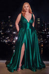 Load image into Gallery viewer, LA Merchandise LAR2349C V-Neck Glitter Satin Prom Dress Sparkling Formal Gown with High Slit