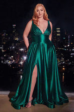 Load image into Gallery viewer, LA Merchandise LAR2349C V-Neck Glitter Satin Prom Dress Sparkling Formal Gown with High Slit