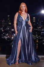 Load image into Gallery viewer, LA Merchandise LAR2349C V-Neck Glitter Satin Prom Dress Sparkling Formal Gown with High Slit