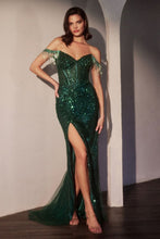 Load image into Gallery viewer, LA Merchandise LAR324 Fringe Off-Shoulder High Slit Gown Beaded Corset Formal Dress