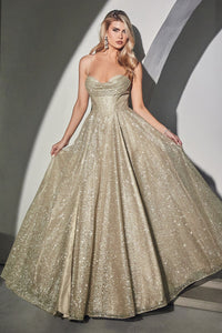 LA Merchandise LAR252 Shimmering A-line Pageant Gown - CHAMPAGNE/GOLD - Dress LA Merchandise