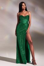 Load image into Gallery viewer, LA Merchandise LAR254 Glitter Spaghetti Straps Corset Back Prom Dress - EMERALD GREEN - Dress LA Merchandise