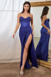 LA Merchandise LAR254 Glitter Spaghetti Straps Corset Back Prom Dress - ROYAL BLUE - Dress LA Merchandise