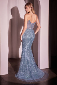 LA Merchandise LAR847 Rhinestone Sheer Corset Prom Gown Glitter Embellished Formal Dress