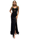 Load image into Gallery viewer, LAHTL3043C Wholesale Off-Shoulder Beaded Corset with Sheer Boned Bodice Fringe Sleeves &amp; Slit - BLACK - Long Formal Dress LAH