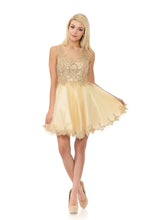 Load image into Gallery viewer, Sleeveless Illusion Neck Embroidered Short Dress with Tulle Skirt for Parties By LAF8101