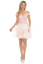 Load image into Gallery viewer, Off-Shoulder Sweetheart Lace Bodice Short Dress with Layered Tulle Skirt for Parties By LAF8130