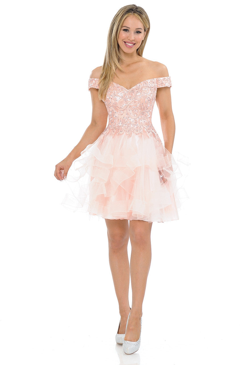 Off-Shoulder Sweetheart Lace Bodice Short Dress with Layered Tulle Skirt for Parties By LAF8130