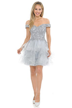 Load image into Gallery viewer, Off-Shoulder Sweetheart Lace Bodice Short Dress with Layered Tulle Skirt for Parties By LAF8130