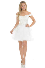 Load image into Gallery viewer, Off-Shoulder Sweetheart Lace Bodice Short Dress with Layered Tulle Skirt for Parties By LAF8130