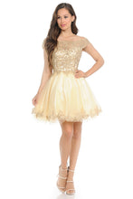 Load image into Gallery viewer, Off-Shoulder Embroidered Bodice Short Tulle Dress with Scalloped Neckline for Special Events By LAF8124