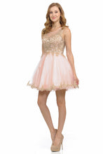 Load image into Gallery viewer, Sleeveless Illusion Neck Embroidered Short Dress with Tulle Skirt for Parties By LAF8101