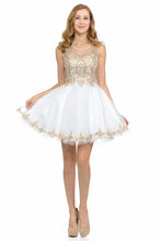 Load image into Gallery viewer, Sleeveless Illusion Neck Embroidered Short Dress with Tulle Skirt for Parties By LAF8101
