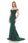 Load image into Gallery viewer, Off-Shoulder Lace Bodice Mermaid Gown with Sheer Back Train for Formal Events By LAF8134 - HUNTER GREEN - Dress LAF