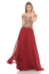 Cargar imagen en el visor de la galería, LAF8132 Wholesale Off-Shoulder Chiffon Evening Gown with Lace Appliqués and Sweetheart Neckline - BURGUNDY - Long Formal Dress LAF
