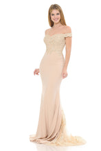 Load image into Gallery viewer, Off-Shoulder Lace Bodice Mermaid Gown with Sheer Back Train for Formal Events By LAF8134